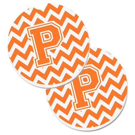 Carolines Treasures Letter P Chevron Orange and White  Cup Holder Car Coaster, PK2 CJ1046-PCARC